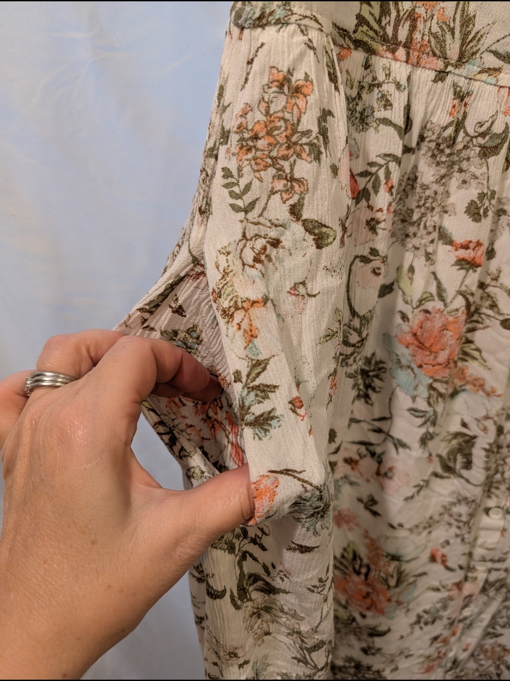Frye Cream Maxi Dress with Green and Peach Floral Pattern - Picture 4 of 9